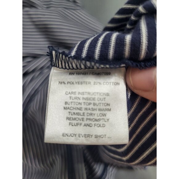 LINKSOUL Mens XL Short Sleeve Polo Shirt Golf Athleisure Navy Blue White Stripe - Picture 6 of 6